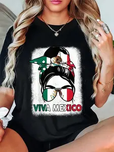 100% Cotton Viva Mexico-Shirt Independence Day Mexican Flag Women T-Shirt