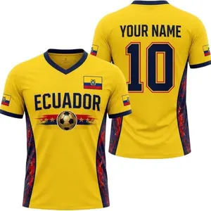 [Custom Name & Number] Ecuador Country Flag Inspired Sports Fan Shirt, Personalized Name Number Athletic Tee, Yellow Blue Red Soccer Fan Top