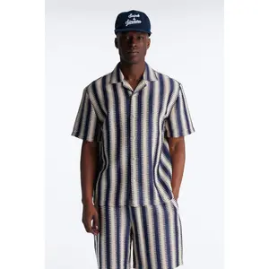 Summit Striped Short Sleeve Button Up - Navy