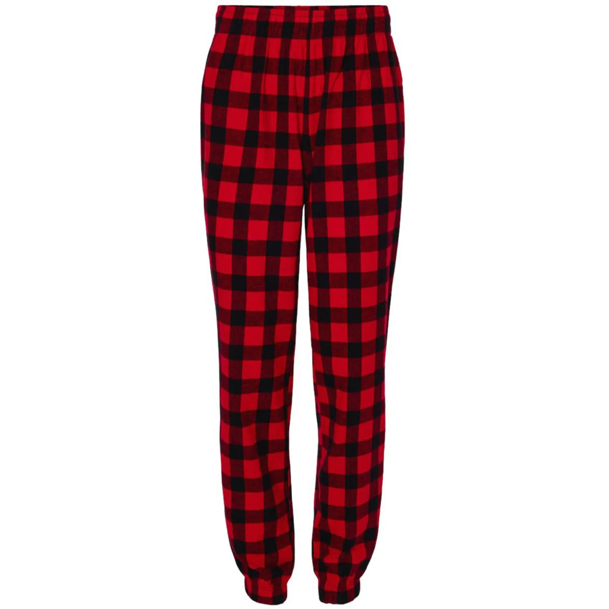 Unisex 100% Cotton Knitted Checkered Flannel Joggers - Soft Loungewear, Nightwear Pajama Pants with Drawstring Closure, Red/Black, Tapered, Casual, Unisex Fit, Home Loungewear