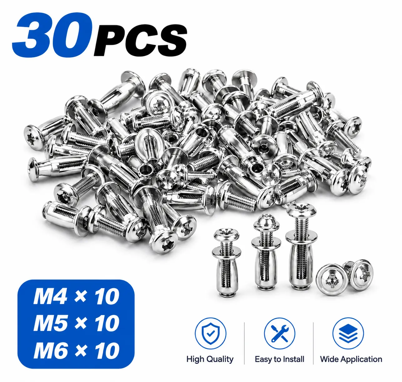 30Pcs Carbon Steel Button Rivet Locking Nuts Set - M4/M5/M6 Sizes, Zinc Plated, Steel Bolt-Compatible Heavy-Duty Set for Sheet Metal Fix, Panel Fixing Automotive & Motorcycle Car Body Repair Hardware