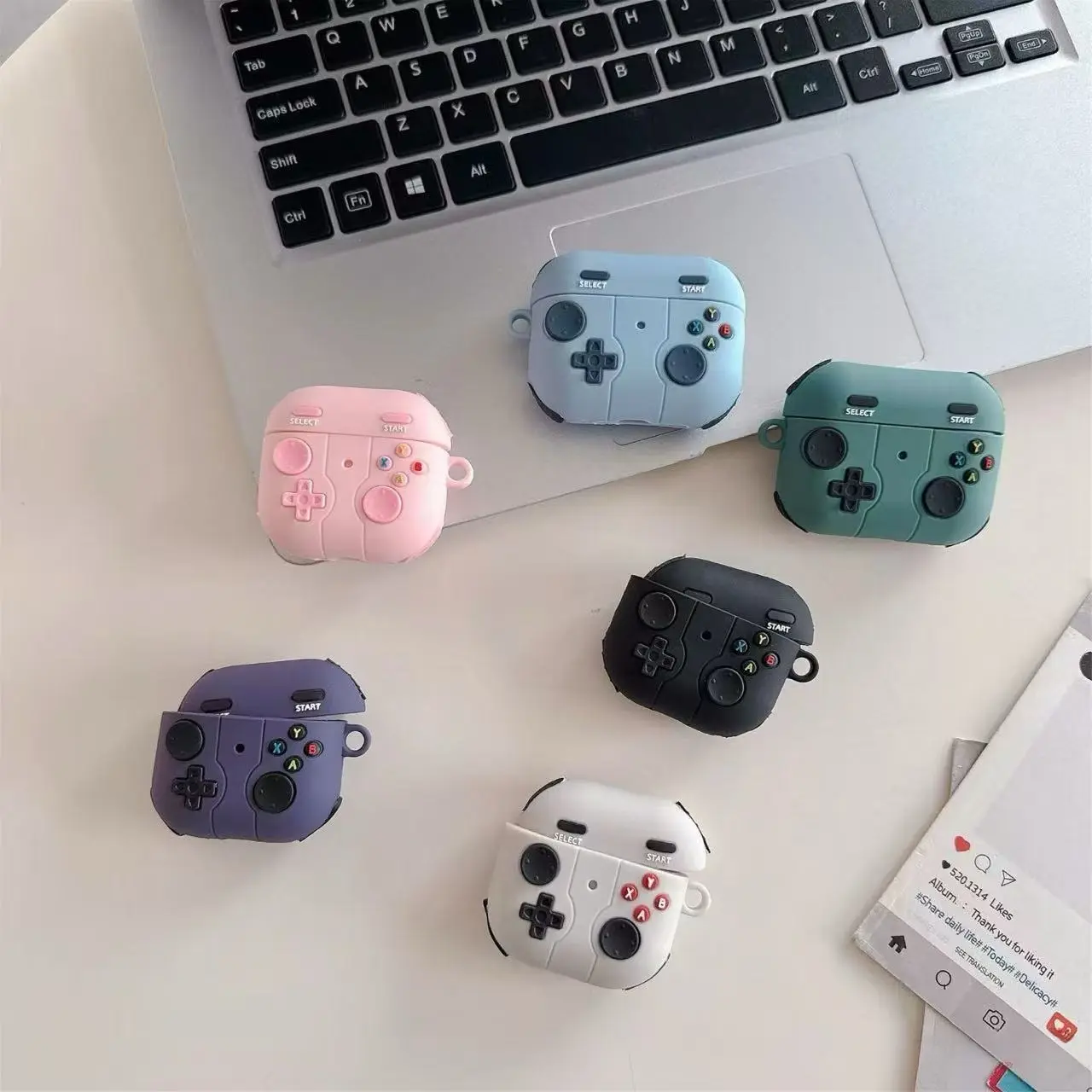 Retro Game Controller Style Earbuds Charging Case Cover Compatible with AirPods pro3/pro2/4 Soft Silicone Shockproof Protective Skin with Carabiner, Audio Accessory, Earphone Protective Cover