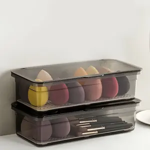1pc Makeup Brush Storage Box, Dressing Table Beauty Egg Eye Shadow Brush Storage Box, Rectangular Transparent Dust-proof Belt Cover Storage Box, Stackable Storage Box, Beauty Organizer Box