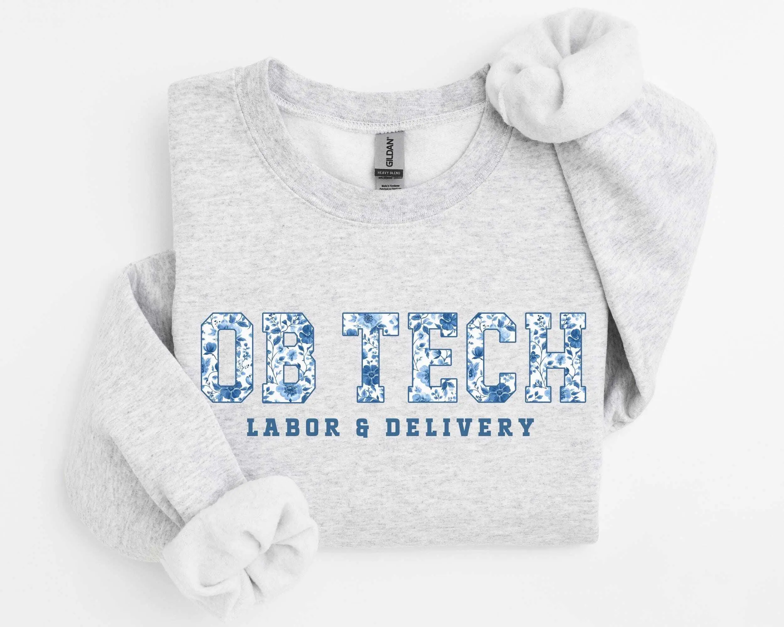 OB Tech Short Sleeve T-SHIRT Or Sweatshirt , Maternity Nurse , Blue Toile L&D CNA , Baby Delivery , OB Nurse Cotton Fabric Fit