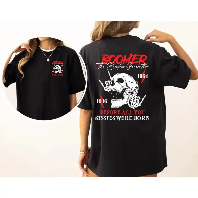 Personalized Year 1946-1964 The Badass Generation Baby Boomer shirt, Cool Skull Gen Boomer Shirt, Generation Boomer Shirt, Full Colors, Full Sizes, For Men, For Women