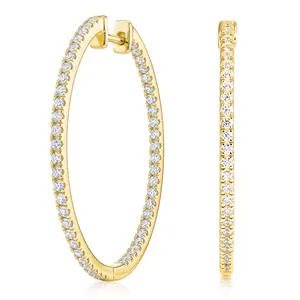 14K Gold Plated Oval Hoop Earrings for Women, 925 Sterling Silver CZ Hoop Earrings, Hypoallergenic Lightweight Minimalist Jewelry for Sensitive Ears, Sparkly Round Cubic Zirconia Earrings for Everyday Wear, Office, Party, Travel, Date Night & Gift for Her
