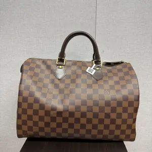 Pre-owned Louis Vuitton leather PVC handbag LV Speedy 30 Damier Ebene Canvas