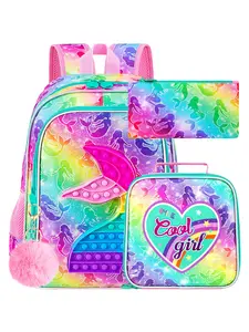 3PCS Mermaid Backpack for Girls, 16”Kids Elementary Preschool Kindergarten School Bookbag with Lunch Box - Pink