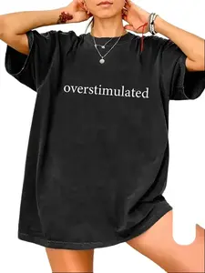 Unisex Graphic Tee, Casual Letter Print Drop Shoulder Half Sleeve Round Neck T-Shirt , Fashion Women's Top for Daily Wear