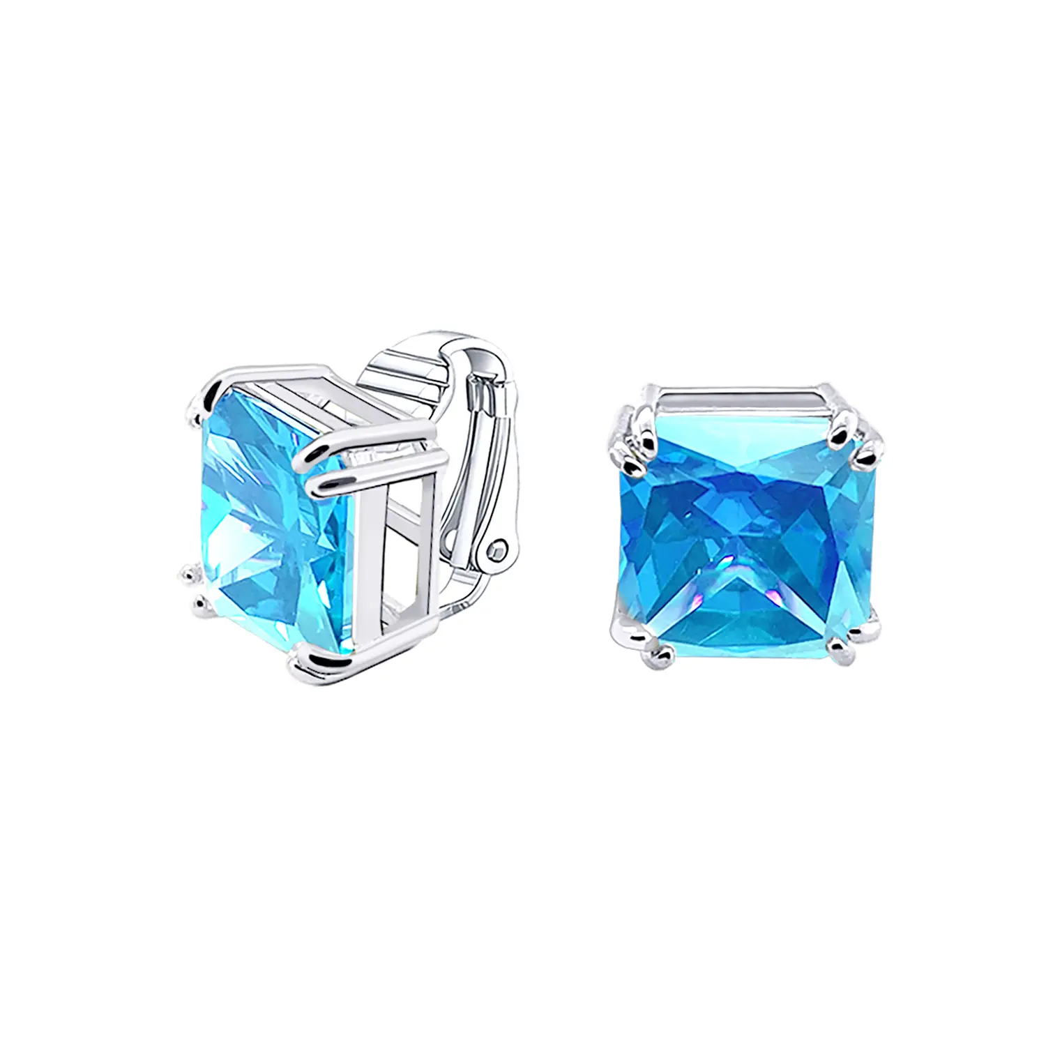 Big 12MM Princess Cut Cubic Zirconia CZ Solitaire Clip On Stud Earrings