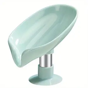 Leaf Shaped Soap Box, 1 Count Soap Drain Holder, Suction Cup Soap Dish Tray, Soap Container for Bathroom, Bathroom Organizers & Storage, Bathroom Accessories, Bathroom Supplies