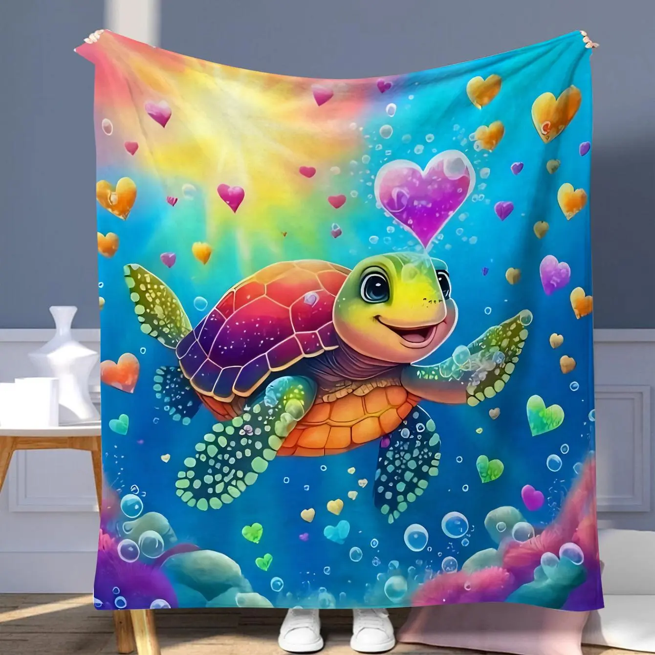 Cartoon Turtle Pattern Blanket, 1 Count Colorful Soft Throw Blanket, Air-conditioned Room Blanket, Warm Nap Blanket for Home & Office, Soft Lightweight Blanket