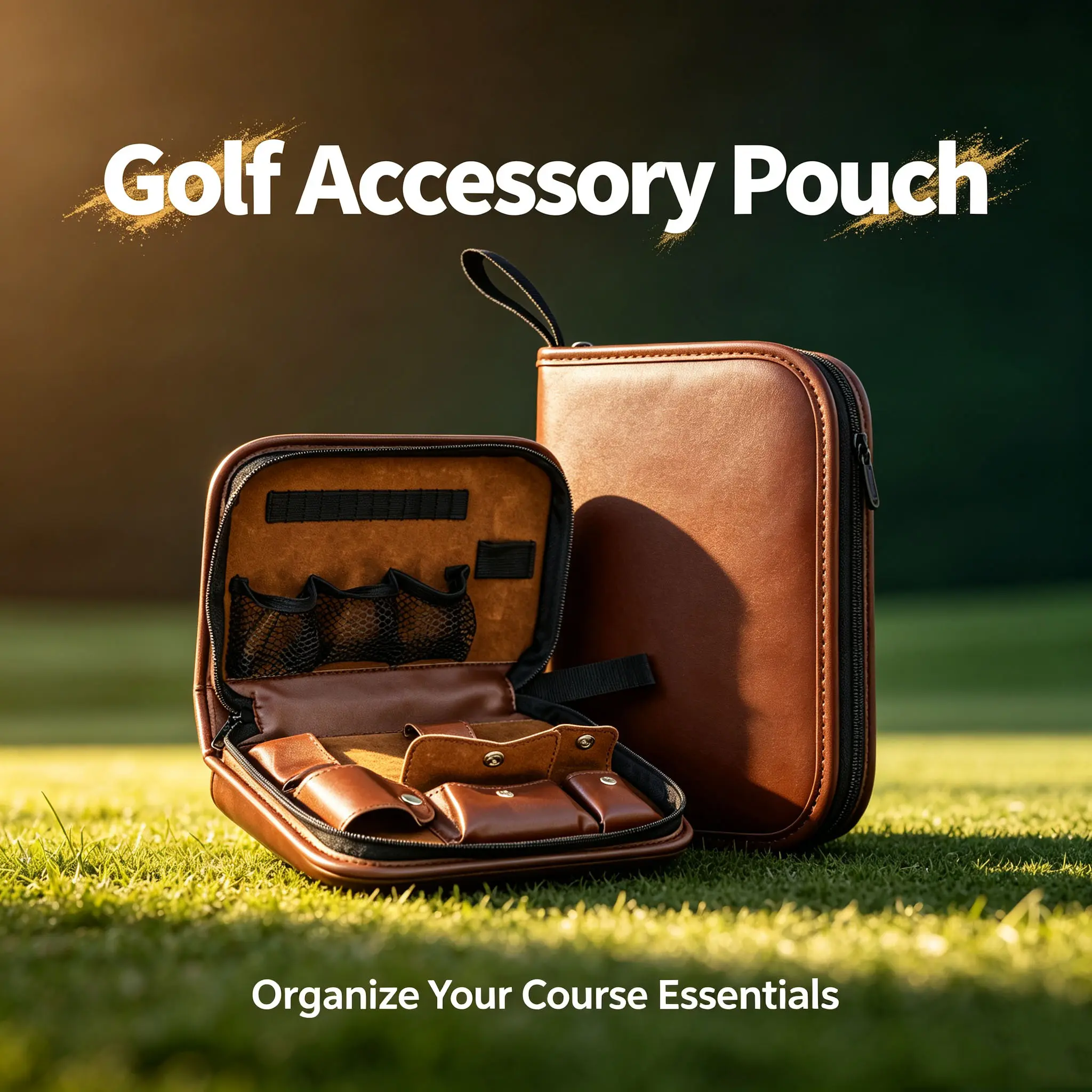 Multifunctional Golf Leather Storage Bag, Large Capacity Portable Golf Pouch, Handheld Carry Bag for Golf Accessories, Golfer Essentials Organizer