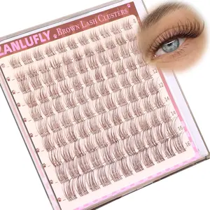 Zanlufly Brown Lash Clusters Natural Eyelash Extensions with Invisible Band Super Natural Wispy Effect for Everyday Wear DIY Individual Lash Extensions - Makeup, Clear