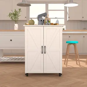 Bellemave Kitchen Island with Storage on Wheels Cricut Cart Small Portable Barn Door Design for Dining Room Bathroom Kitchen Classroom Craft WL RR