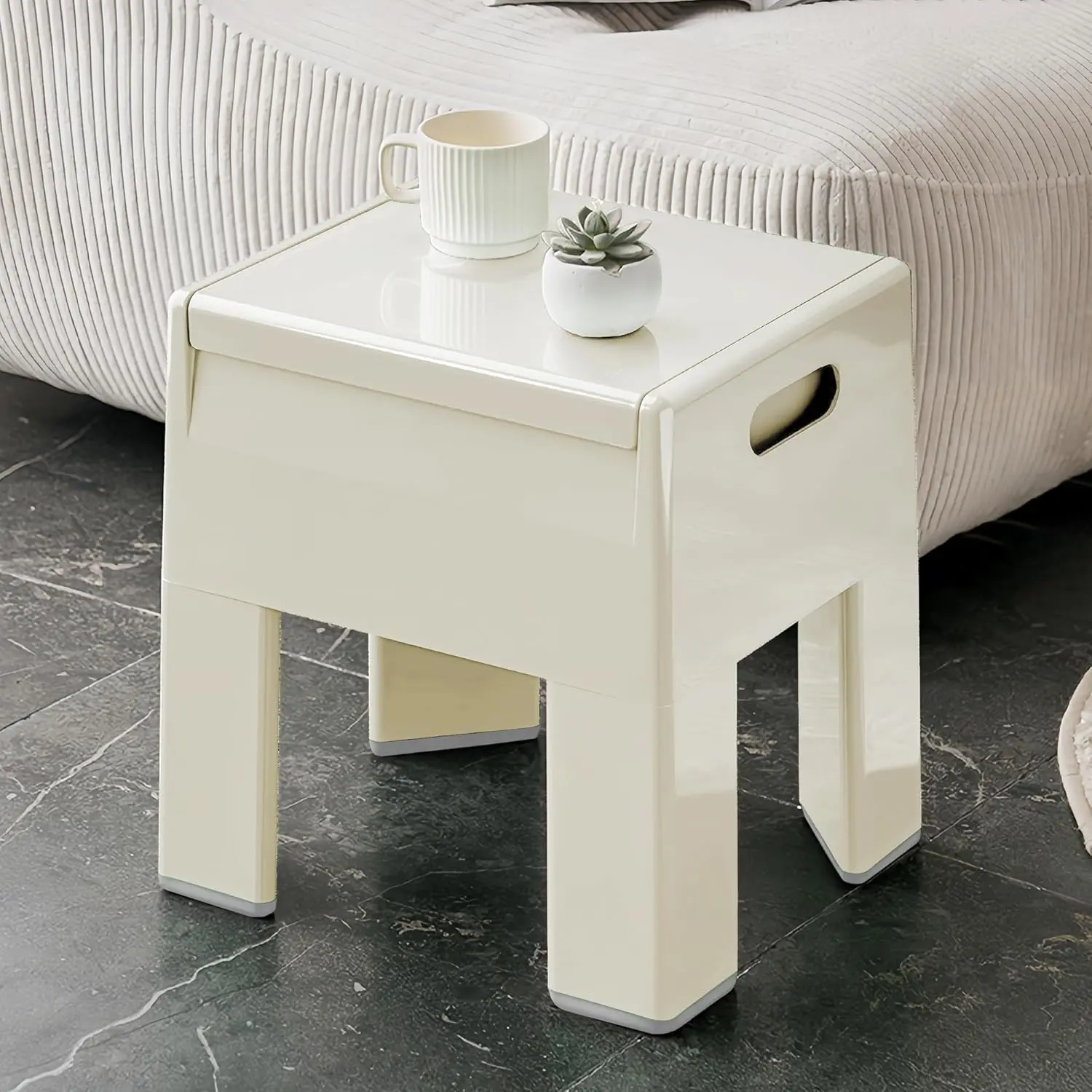Nightstand Bedside with Storage Space, Multifunctional Colorful Plastic End Table Small Side Table for Bedroom, Dorm and Small Spaces, Easy Assembly(14.7" D x 11.8" W x 15.8" H, White)