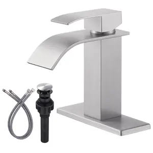 Waterfall Bathroom Faucet Brushed Nickel: Single Hole Bathroom Sink Faucet Mixer Tap Lavatory Vanity Faucet with Supply Lines and Pop Up Drain showerfilter