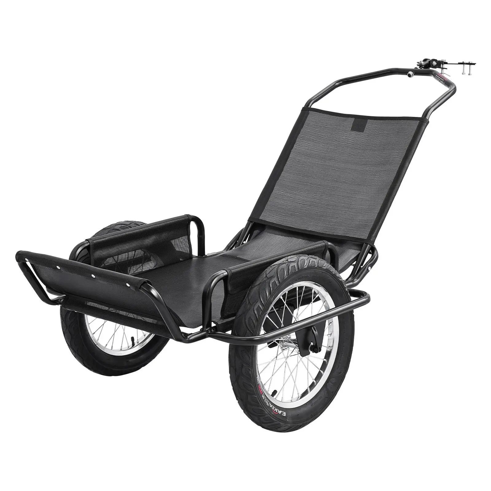VEVOR Bike Trailer - 320 lbs Heavy-Duty Foldable Utility Cart Camping Gear, 16 in All-Terrain Wide Tires, Carbon Steel Frame, 45.7x18.5x5.5 in Flatbed Layout, Fits 22-28" Bike Wheels, All-Terrain Tires