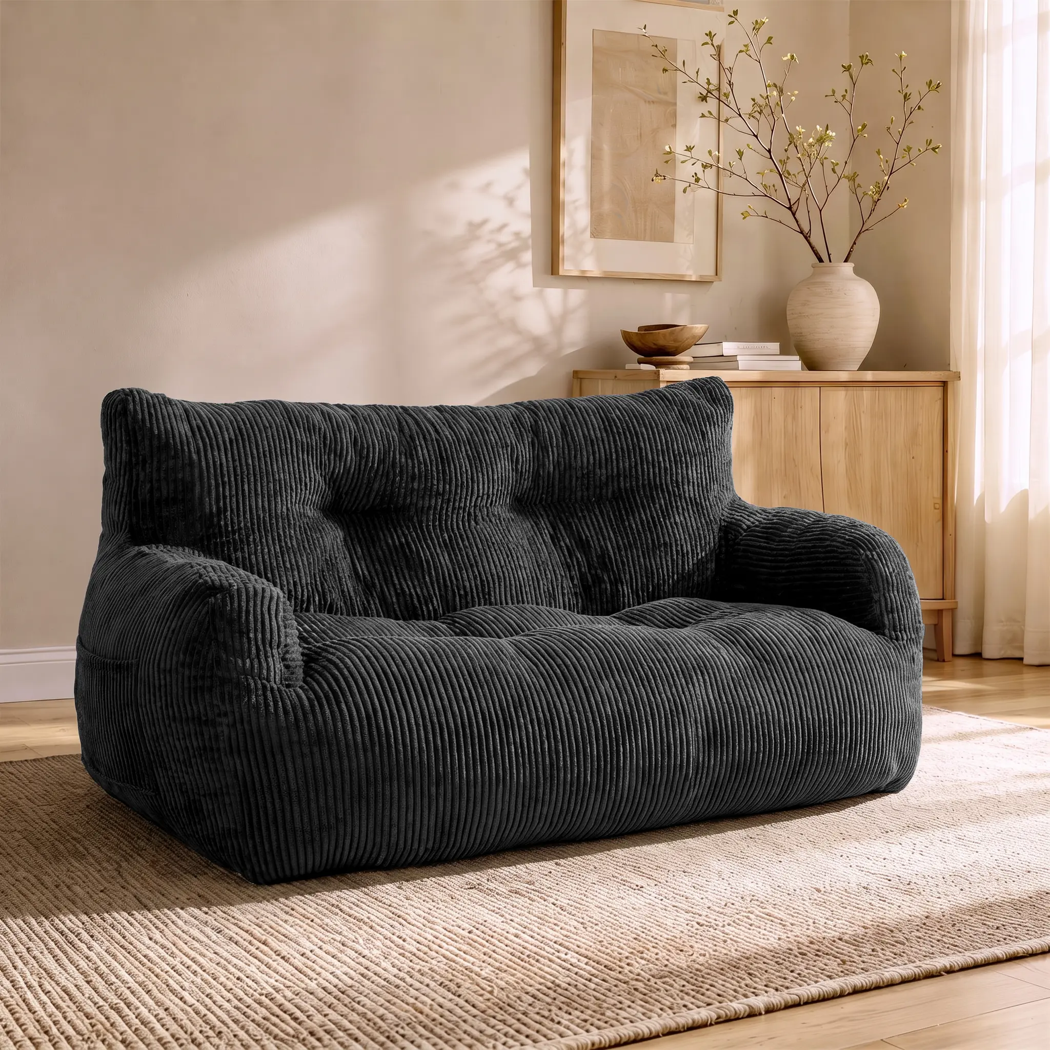 #sohochic Upgraded Corduroy Lazy Sofa Beanbag - Corduroy Sofas, Compact Bean Bag, Upholstered Couch, Ergonomic Design, High-Quality Memory Foam, No Assembly Required, Bedroom Indoor Furniture, College Dorm Room Decor