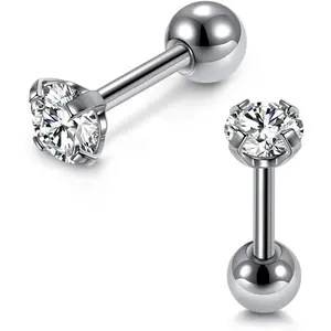 Mini Cubic Zirconia 16G Earring Studs Round Rhinestone Diamond Stainless Steel Post Back Ball Screw Men Women Boy Girl Nose Helix Cartilage Ear Lobe Small Cute Piercing Jewelry