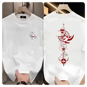 Anchor & Compass Print T-Shirt, One Piece | Cotton Crewneck Sweater, Trendy Nautical Style Design, Unisex, Top Choice for Summer