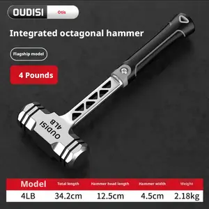 OUDISI 2/3/4LB Integrated Octagonal Hammer Hand-Held Tool Solid Wall Hammer Multi-Functional High-Carbon Steel 34.2cm Length