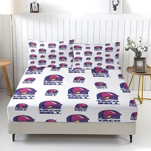 Taco Bell Retro Street Art 3-Piece Fitted Sheet Set, 1 Fitted Sheet with 2 Pillowcases, Bedding Set, Nostalgic Fast Food Style Bedding for Bedroom and Dorm, All-Season Home Decor
