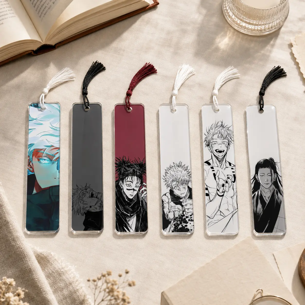 Japanese Anime Aesthetic Acrylic Bookmark Set | Dark Fantasy Manga Reader Accessories | Magic Sorcerer Shonen Bookish Gift | Otaku Weeb Merch with Tassel US