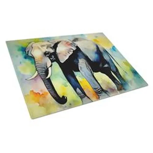 Printed Elephant Glass Chopping Board - 15x12 in. Large Kitchen Cutting Board, Unisex Adult Kitchenware for Wedding, Hostess, Housewarming Gifts