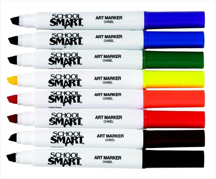 School Smart 086409 Non-Toxic Chisel Tip Watercolor Markers - 8-Pack Assorted Colors - Art Markers & Highlighters, Color Set Supplies for Office Stationery, Color Set Markers & Highlighters