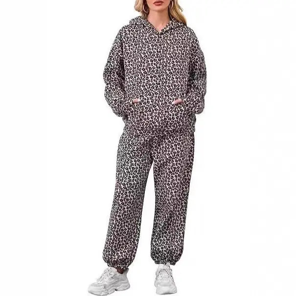 Women's Two-Piece Camo Maple Leaf Print Cotton Sweatshirt Lounge Set N2592301 Long Sleeve Oversized Camo Hoodie & Sweatpants Set for Fall Outfits
