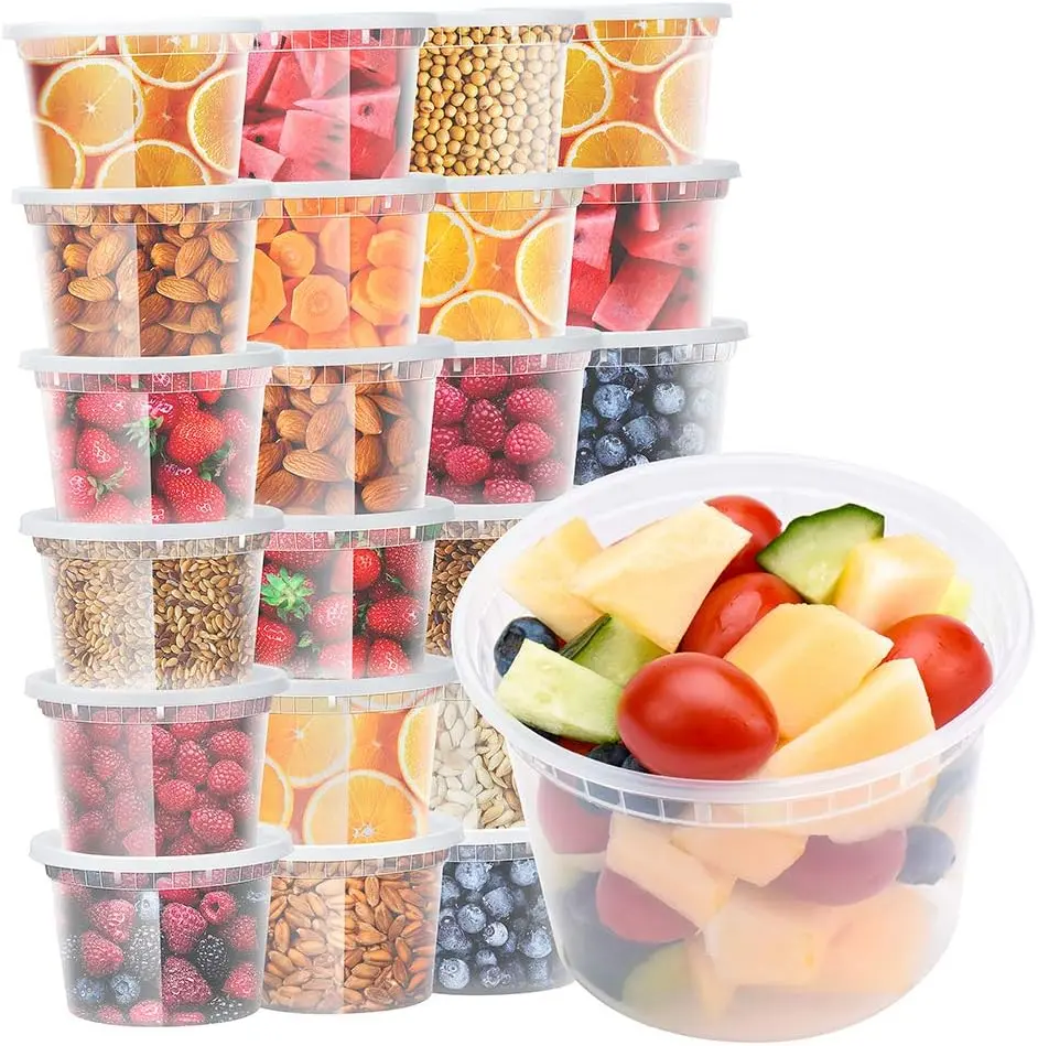 Set of 24, 16 oz Deli Containers with Lids – Microwave, Freezer, and Dishwasher Safe, BPA-Free, Reusable, Stackable Food Storage  Utensils Kitchen