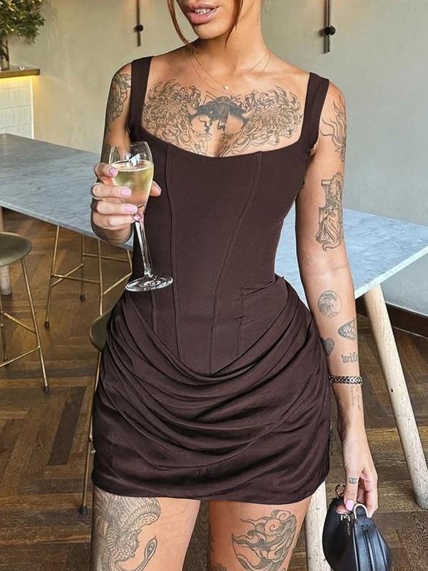 Sexy Bodycon Ruched Drawstring Mini Corset Dress for Women, Night Out Club Wear Party Dress