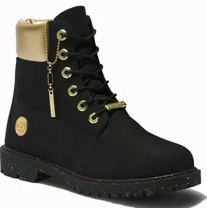 Timberland Heritage Women's 6 Inch Waterproof Leather Boots Black Gold Size 7.5