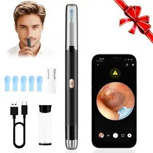 SOFBUNNY Ear Wax Removal Tool Kit 2-in-1, Ear Cleaner & Nose Hair Trimmer with 1080P HD Camera & LED Light, Compatible with iOS & Android, Suitable for Kids & Adults, Black Friday/Christmas Gift, P1 Black