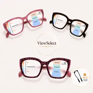 Progressive Multifocal Photochromic Reading Glasses for Women, Light Adaptive Blue Light Filtering Readers, Oversized Cat Eye Frames