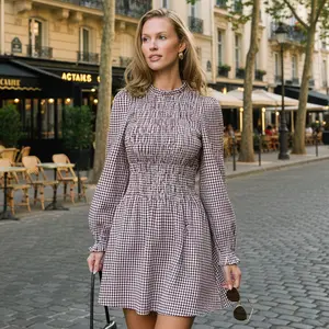 CUPSHE TikTokShopSpringGlowUp Apple Picking Gingham Mini Dress for Chritmas Brown Casual Long Sleeve and Slimming Effect Womenswear Women's Clothing Outfit for Fall #summerfinds