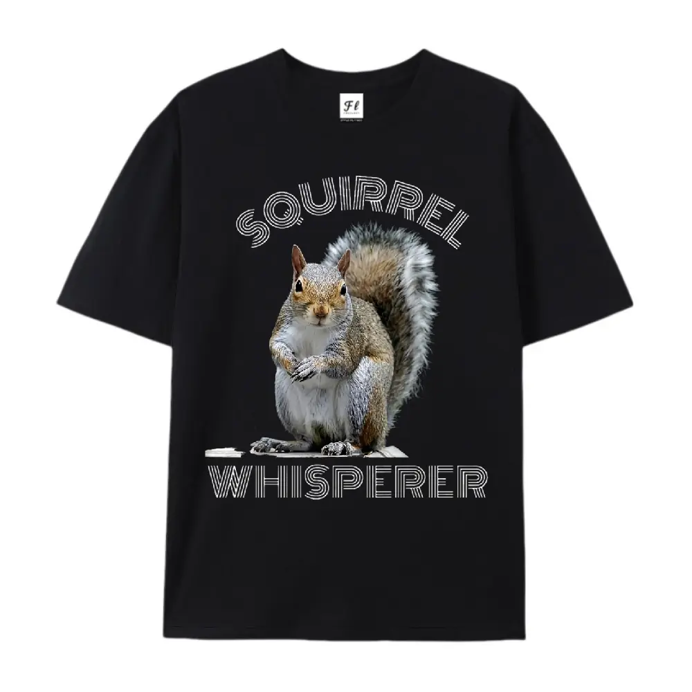 Funny Squirrel Whisperer Graphic Cotton T-Shirt, Soft Breathable 220g Heavyweight Casual Crew Neck Tee Ideal Holiday Gift