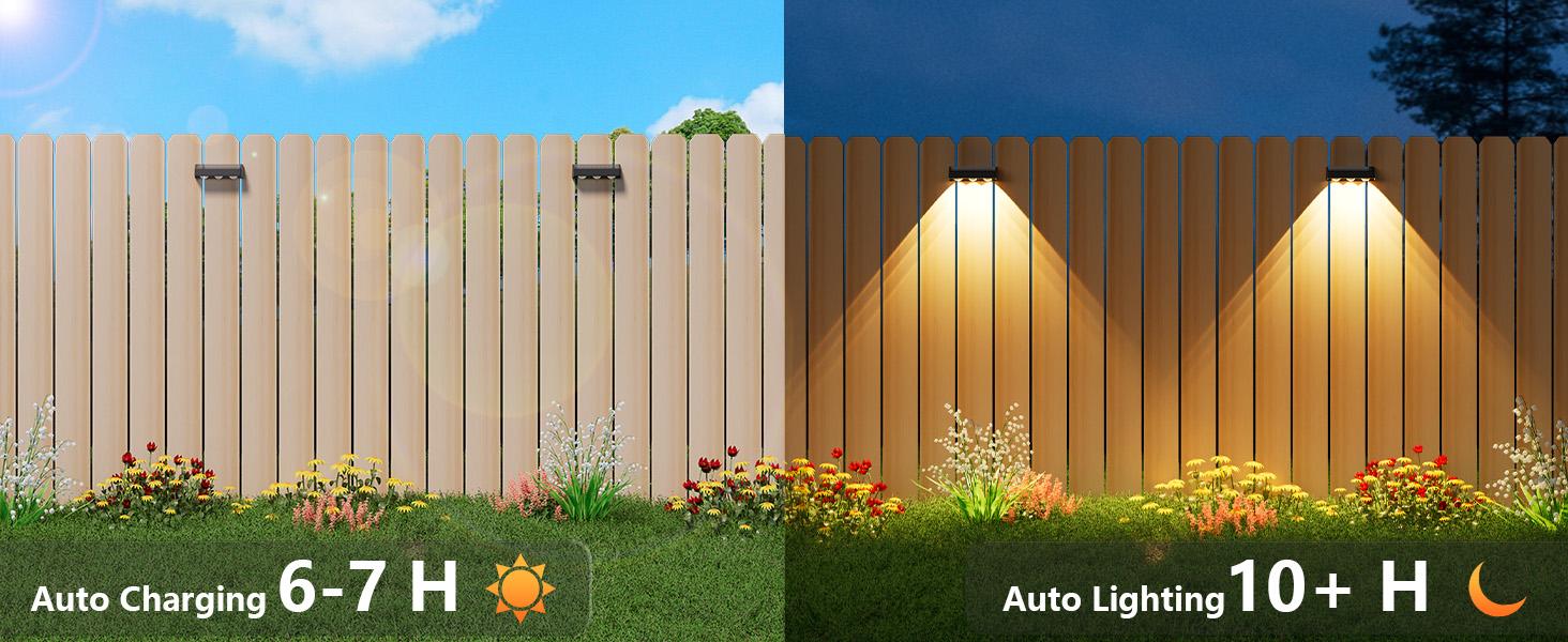 Solar Fence Lights Outdoor 8 Pack, Warm White & RGB 9 Color Changing, Waterproof LED Solar Lights for Fence Post Deck Railing Patio Backyard Garden Decor