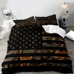 Camo Flag Pattern Bedding Set, 2/3 Counts/set Including Duvet Cover & Pillowcase without Filler, Soft Comfortable Bedding Set for Home Bedroom, Decorative Bedding Set