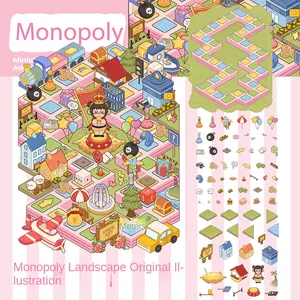 3pcs Monopoly 3D Scene Building Sticker Toy, Educational DIY Decoration Creative Cartoon Stickers, Fun Puzzle Game for Kids