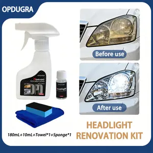 Car Headlight Restoration Kit (180ML Cleaning Solution+10ML Crystal Coating),Repairs Oxidized and Yellowed Headlights,Crystal Clear Coating Durable Protection Clearer Vision