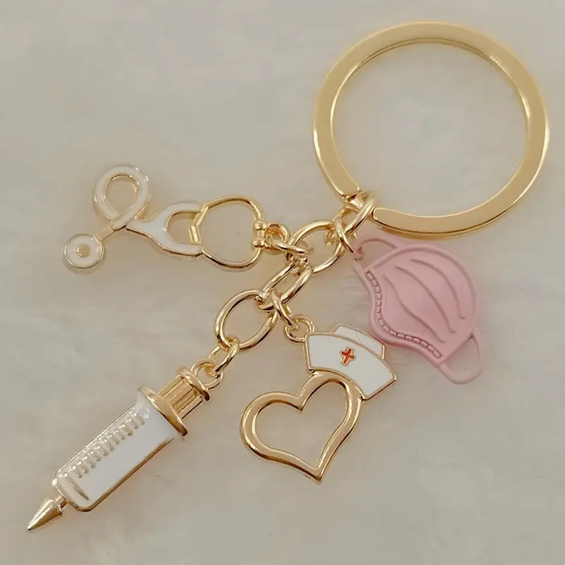 2pcs Alloy Medical Nurse Keychains - Syringe, Stethoscope, Mask, Hat Designs - Backpack Accessories Gift for Nurses