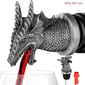 Vintage Dragon Head Metal Wine Pourer with Stopper, Wine Bottle, Champagne Preservation Plug, Durable Design, Perfect for Home Kitchen Club Party,Creative Bar Accessory, Home Bar Accessories