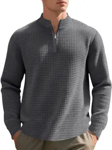 Men's High-Quality Polyester Plaid Casual Fitted Pullover Sweater, Half-Zip Design, Perfect for Spring & Fall, Available in Multiple Colors and Sizes
