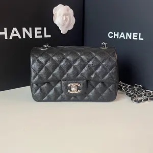 Pre-owned CHANEL 98% New Black Silver Caviar Classic Flap Jumbo Mini 24 Series