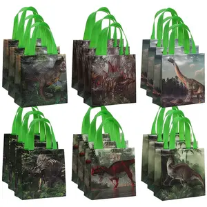 Dinosaur Party Favor Bags with Hands Gift 12/24pcs, Jungle Themed Handbags for Dinosaur Party Supplies
