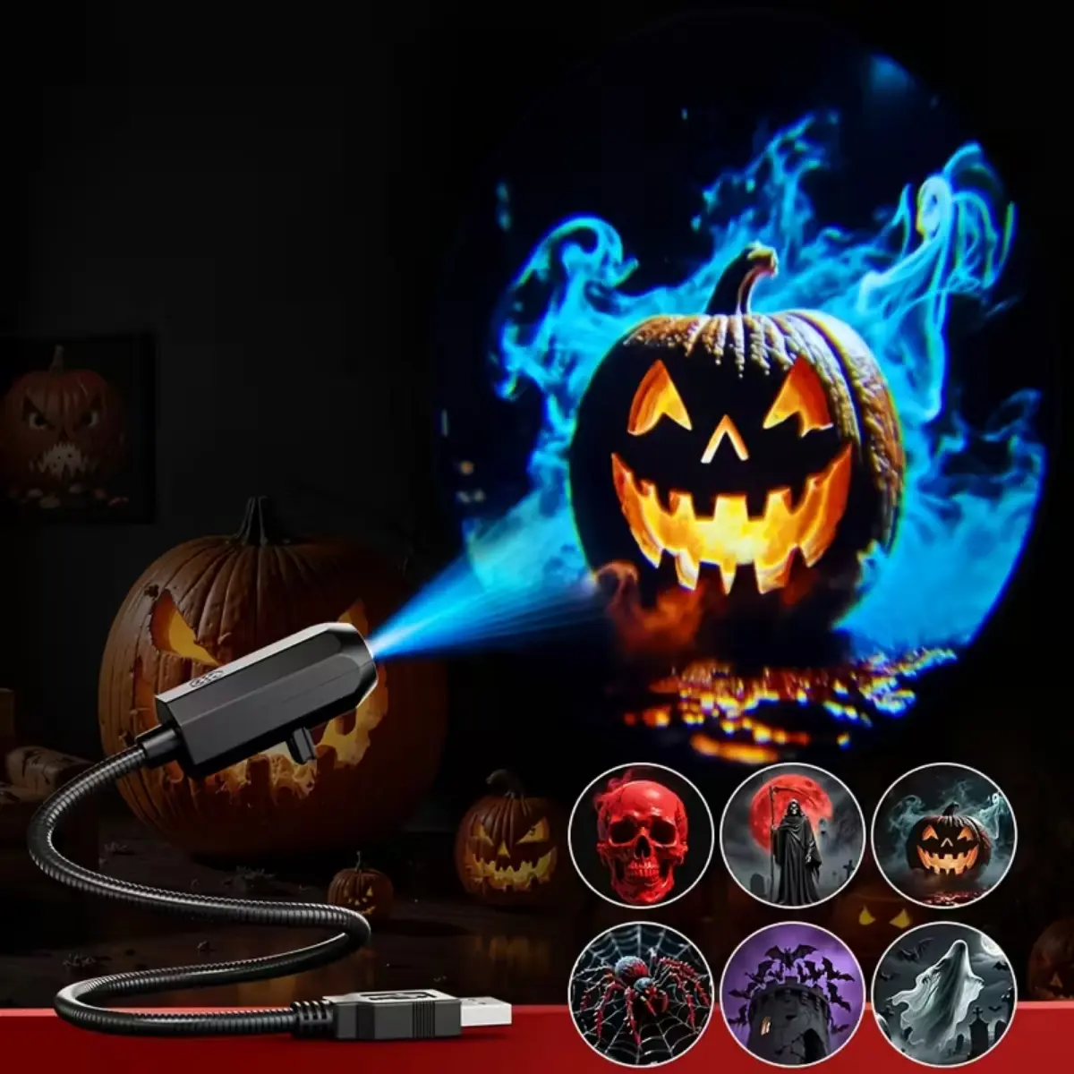 Halloween Projector Lights Indoor, USB Powered Halloween Decorations Indoor, 360° Rotatable Lights for Home Wall Decor, Bedroom, Party Lighting, Holiday Decoration, Easy Setup