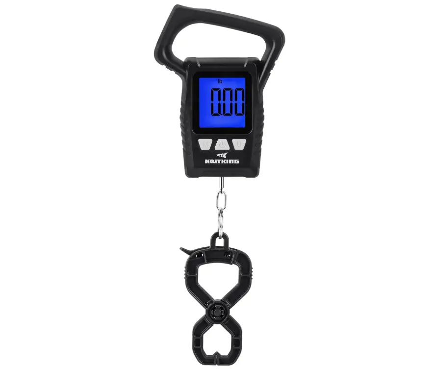 KastKing Digital Fish Scale - Durable WideView Floating Waterproof Accurate Scale with 2.5-Inch LCD Display, 110lb Capacity, Anti-Slip Grip Handle, Battery-Powered, Multi-Mode lb/oz & kg, Stores Up to 9 Weights, Fishing Gift for Men