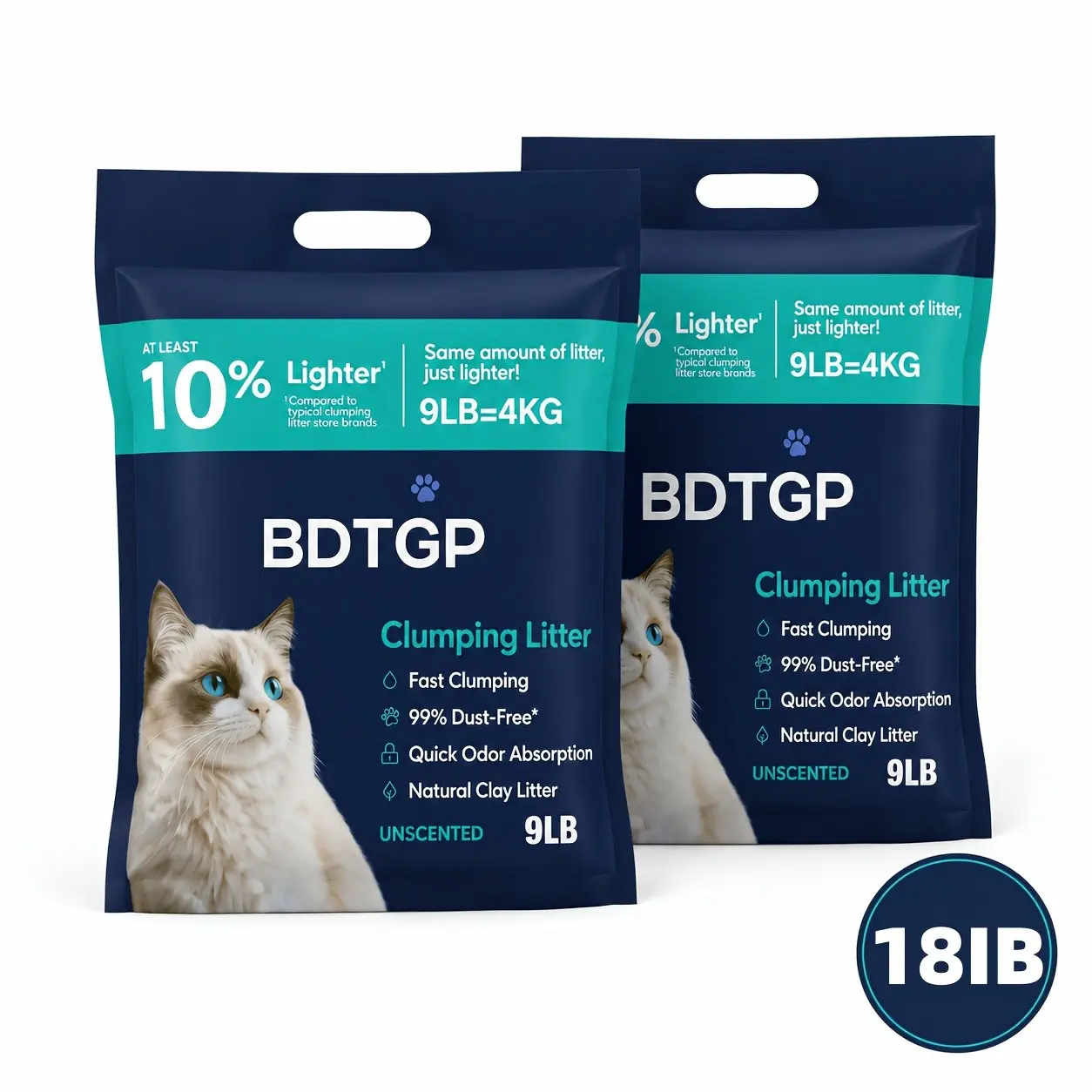 9Lb And 18Lb Lightweight Bentonite Cat Litter - Strong Clumping, Long-Lasting Deodorizing, Excellent Odor Control, Suitable for Multiple Cats, for easy to Scoop And Flush, Fast Clumping, 99% Dust-Free, Odor Control